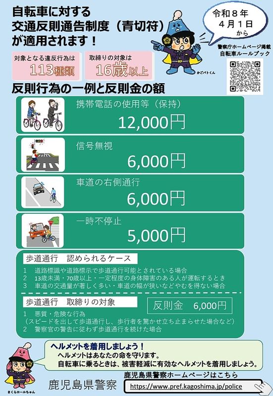 2026年（令和8年）4月1日～、自転車にも「交通反則通告制度」が適用されます！！